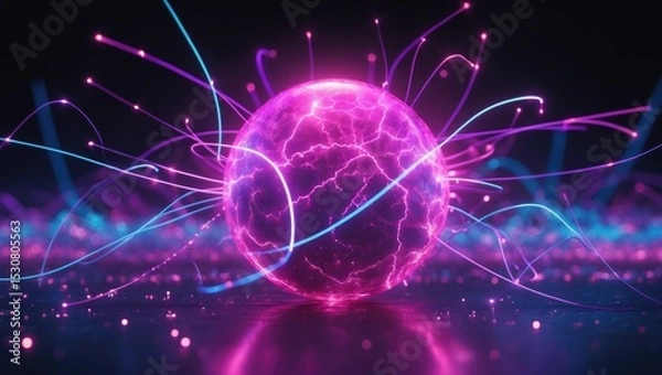 Fototapeta Abstract neuron background with flashes of light on a dark backdrop