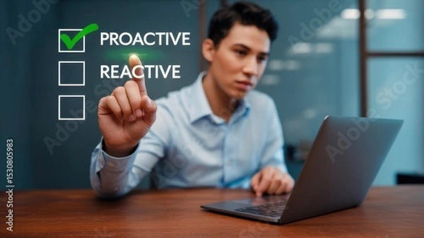 Fototapeta Person selecting proactive response on a touchscreen.
