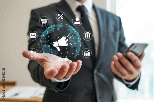Fototapeta Global business strategy in the palm of a hand.