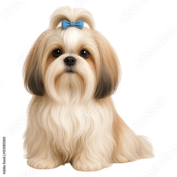 Obraz Adorable Shih Tzu Puppy with Bow Fluffy Fur Sitting Pose