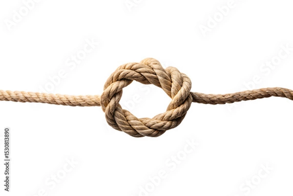 Fototapeta Intricate circular rope knot tied securely in the center of a line, isolated on a transparent background