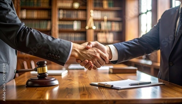 Obraz Lawyer and Client Shaking Hands after Successful Contract Negotiation