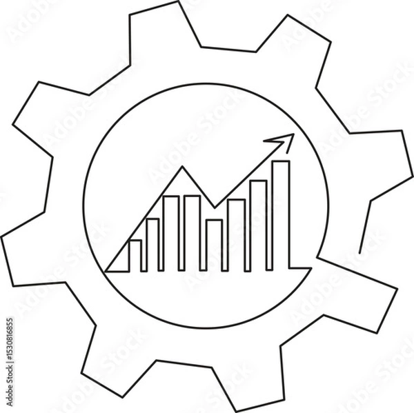 Obraz Continuous one single line drawing Productivity bar chart inside gear. Vector illustration concept. Marketing productivity progress, Profit market trend management, Editable Stroke