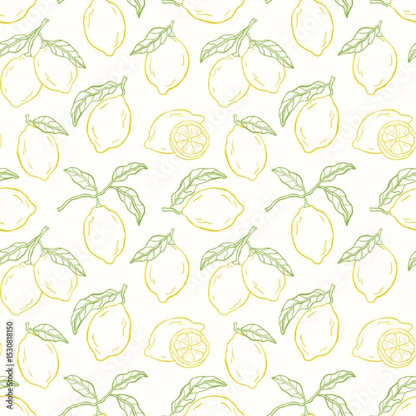 Obraz Hand-drawn vector summer seamless pattern with lemons