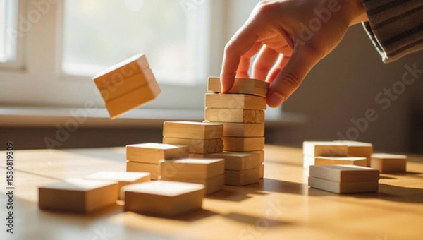 Obraz Business ideas of the new generation leaders with the differences and courage to invest for successful businesses in the future. Jenga, Leadership, Risk, Strategy, Decision, Planning