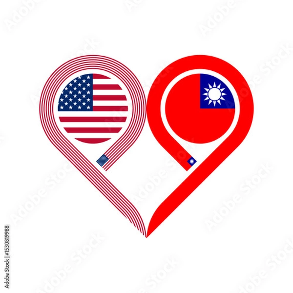 Fototapeta friendship concept. heart symbol icon of united states and taiwan flags. vector illustration isolated on white background