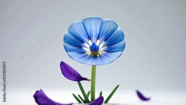 Obraz An isolated blue bachelor button on a white background, enhanced by purple petals.