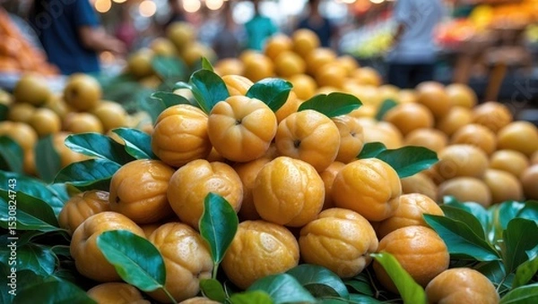 Obraz A collection of Bouea macrophylla (also known as gandaria, Burmese plum, Marian plum, or mango plum) displayed at a local market in Thailand.
