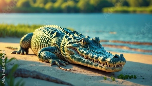Fototapeta Crocodile relaxing on the shore in National Park