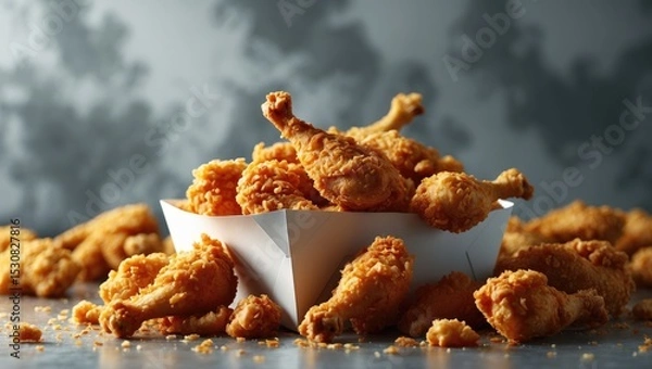 Fototapeta Crispy fried chicken served in a bucket. Chicken bucket.