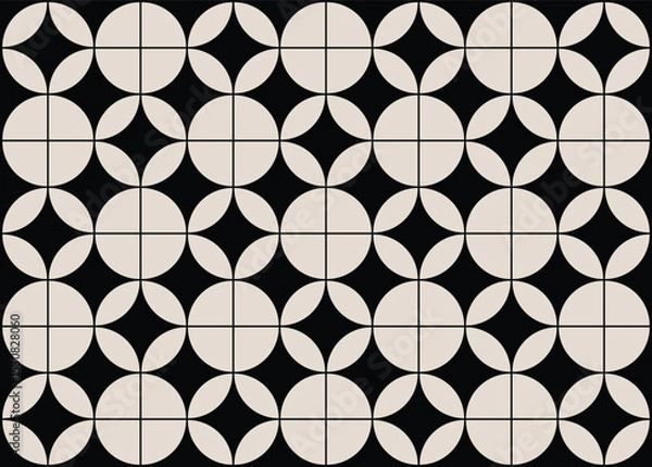 Fototapeta Mid century modern floral geometric pattern in black and white. Graphical illustration for a unique banners, textiles and home décor.	
