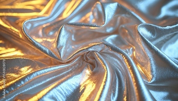 Fototapeta Crinkled shiny metallic fabric texture showcasing a distinctive surface finish.