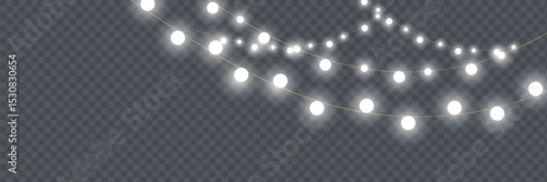 Fototapeta Christmas lights isolated realistic design elements. Glowing lights for Xmas Holiday cards, banners, posters, web design.