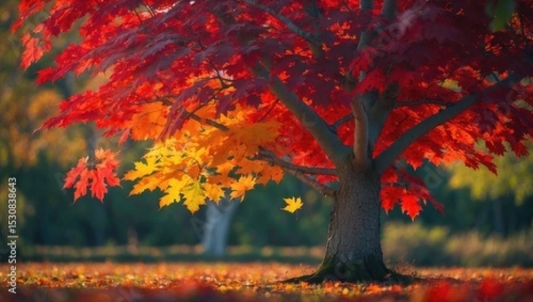 Obraz A Chinese maple tree displaying vibrant fall colors.