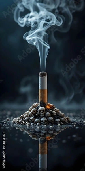 Obraz danger of smoking cigar cigarette with a pile of skulls dark vertical 