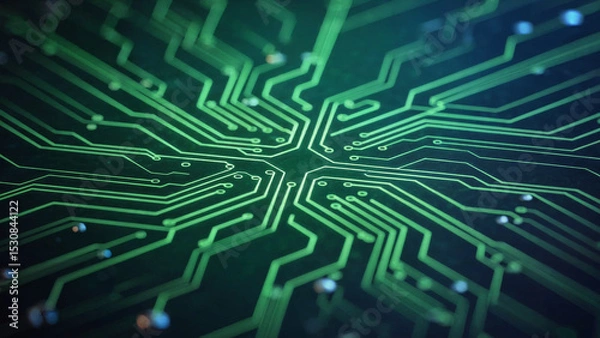 Fototapeta Vibrant Green Circuit Board with Tech Background