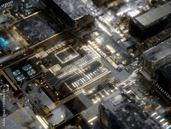 Fototapeta Intricate circuit board of a modern electronic device