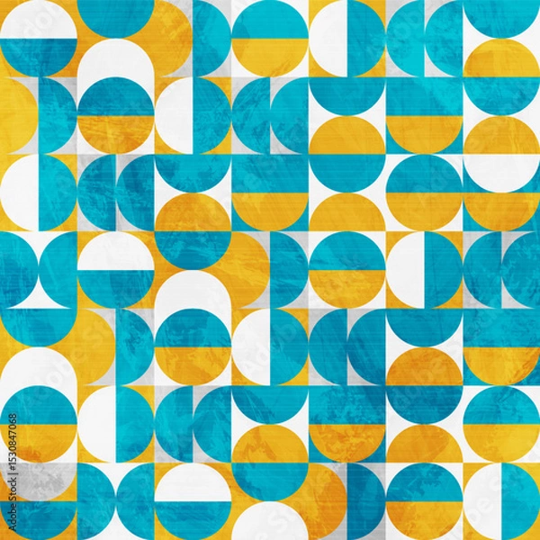 Obraz Grunge geometric seamless pattern with squares, circles and semi circles. Modern aesthetics vector design