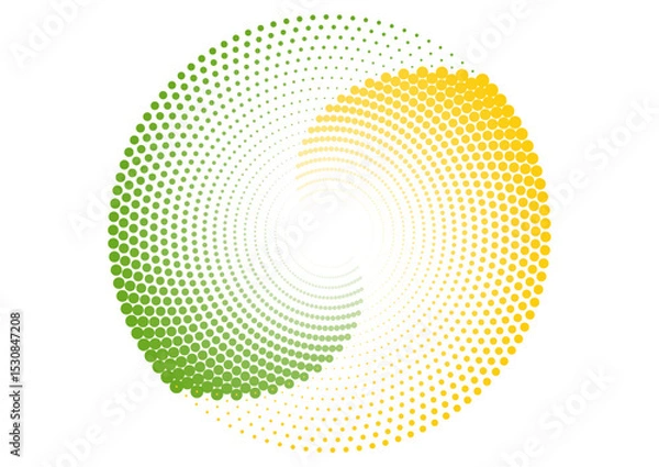 Obraz Green and yellow circular spiral halftone dots abstract dynamic minimal background. Geometric vector design