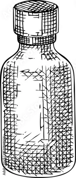 Fototapeta Glass bottle sketch. Hand drawn vector illustration. Natural skincare, aromatherapy, perfumery, and organic cosmetics design elements. NOT AI generated