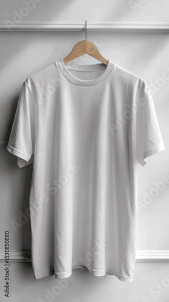 Obraz Plain white t-shirt on hanger in minimalist closet