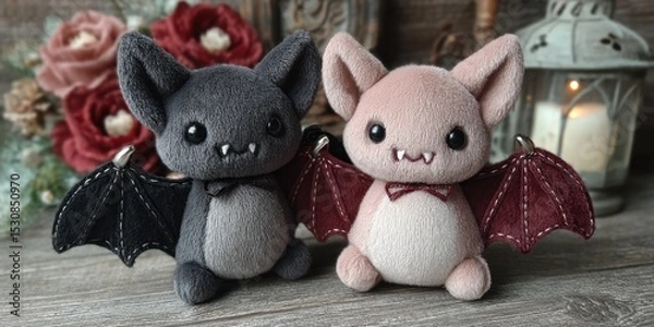 Obraz Cute halloween bat plushies with bow ties for home decor and gifting