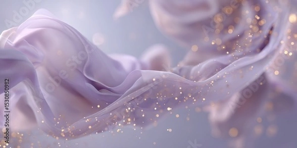 Obraz Soft flowing fabric with golden sparkles on a lavender background