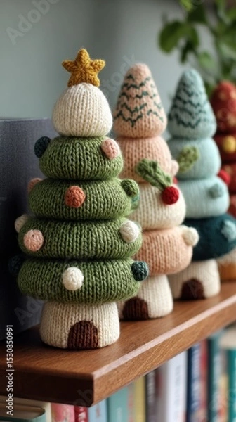 Obraz Cozy knit christmas trees for festive home decoration