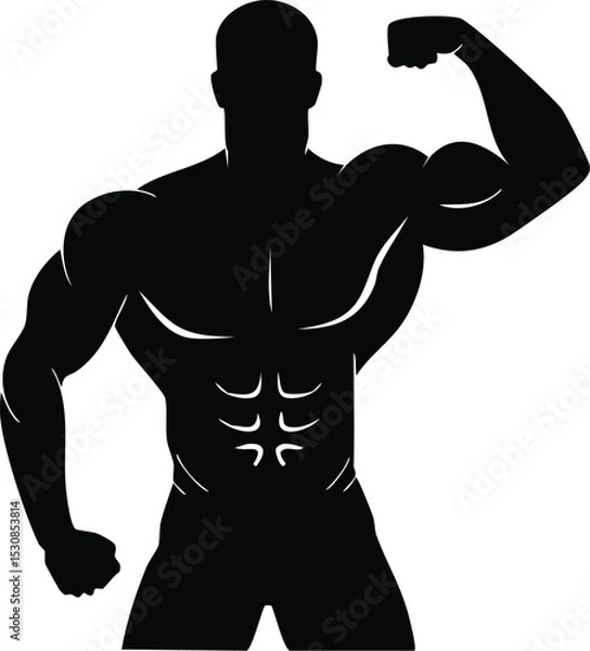 Obraz Bodybuilder Man Flexing Silhouette - Fitness & Gym Icon

