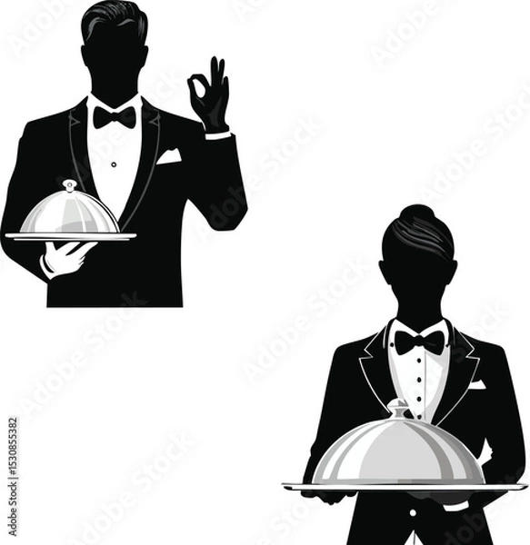 Obraz Formal Waitstaff Silhouettes - Elegant Service Icons