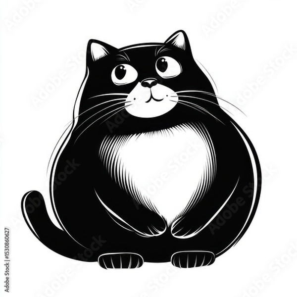 Obraz Simple illustration, fat cute cat, Black and white