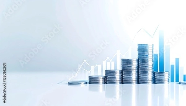 Fototapeta An abstract financial growth concept with a rising bar graph and stacks of coins, representing investment, savings, and success.