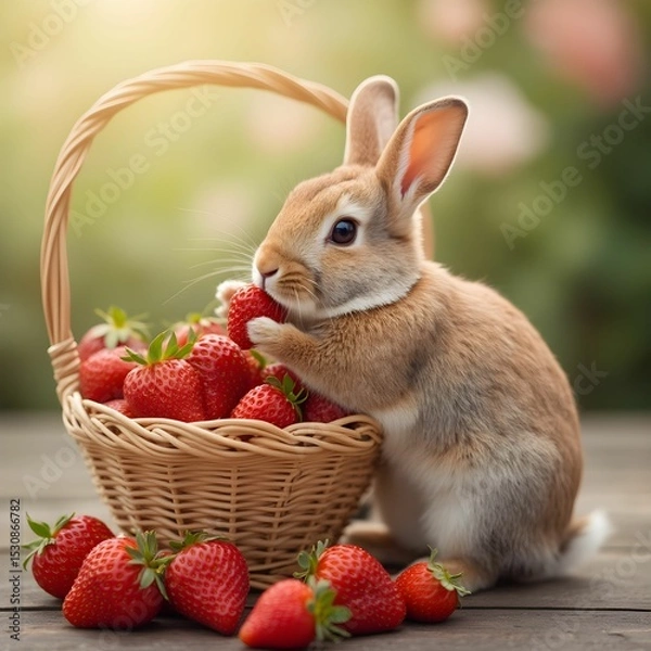 Obraz Bunny's Delight: A Basket Full of Sweet Strawberries