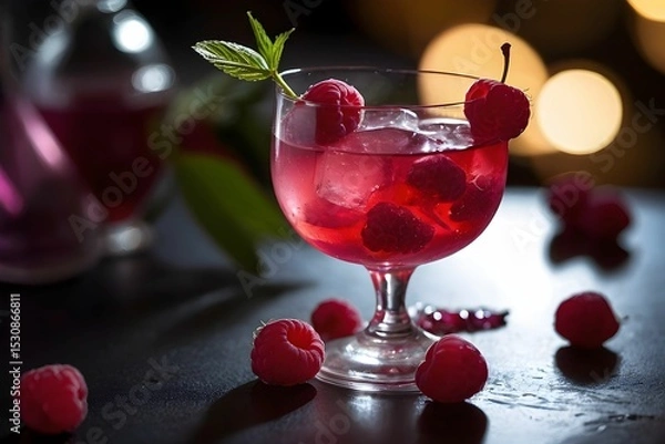 Obraz Refreshing Raspberry Bellini with Fresh Berries and Mint
