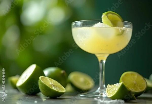 Obraz Refreshing Lime Cocktail with Ice and Fresh Fruit