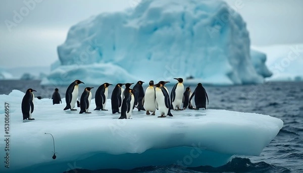 Obraz Penguins Gather on Iceberg in Antarctic Waters