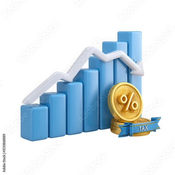 Fototapeta Decreasing tax rates financial graph 3d render