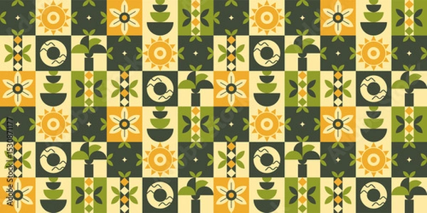 Fototapeta Retro geometric tile pattern design.