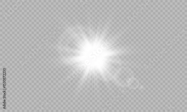 Fototapeta PNG glow isolated white sunlight effect. Transparent sun flare with bright lens glare, sparkles, and light leaks for overlays and digital design.