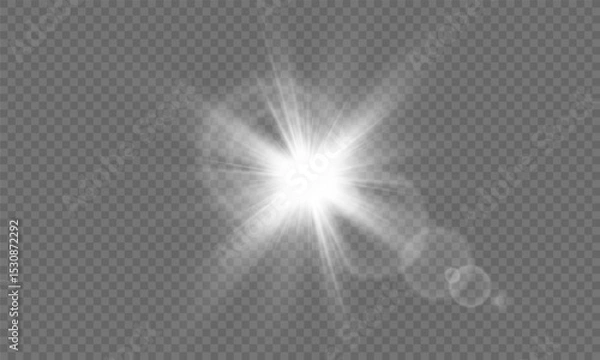 Fototapeta Glow isolated white transparent light effect, sun light with lens flare effect. Sun flush, Overlays, light, Sun, sunrays, transitions, lens flare, light leaks and glare in PNG format. PNG sunlight	