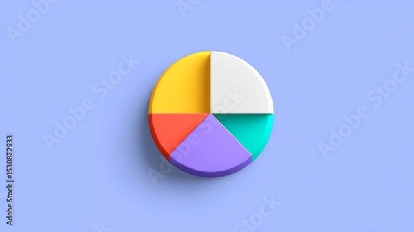 Obraz Colorful pie chart with vibrant segments on soft blue background, representing data visualization and analysis