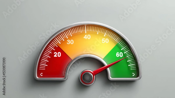 Obraz Credit score gauge indicating score of 60, showcasing transition from red to green. This visual represents financial health