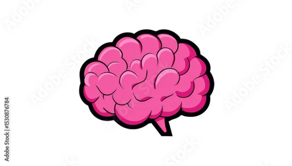 Fototapeta Simple cartoon pink brain icon, transparent background