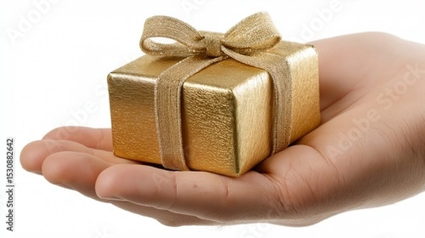 Obraz Hand holding gift box isolated on a white background.