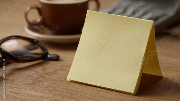 Obraz Retirement and goal setting concept ,yellow sticky note wooden table with cup of coffee and sunglasses nearby, creating cozy