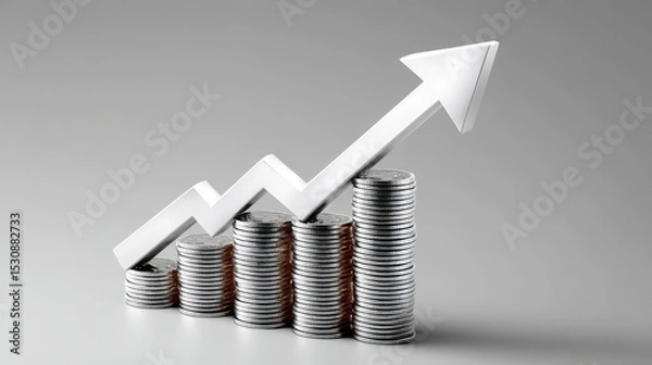 Obraz Retirement and goal setting concept ,Steady growth in investment represented by coins and upward arrow