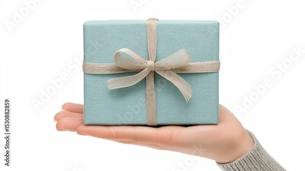 Obraz Hand holding gift box isolated on a white background.