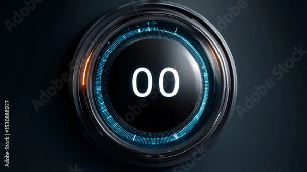 Fototapeta Digital countdown timer displaying zero, featuring sleek design with blue accents and modern interface, perfect for retirement