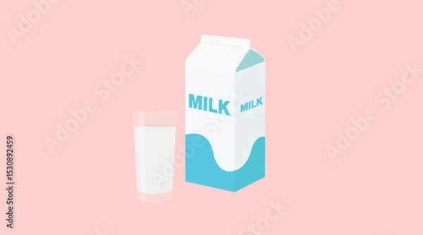 Fototapeta Milk Box Color Icon. Vector editable flat illustration of a box of milk and a glass of milk
