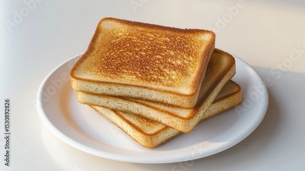 Fototapeta Perfectly grilled toast stacked neatly on a white plate against a light background in an artistic culinary presentation